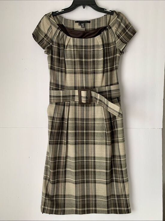 Zara Dresses & Skirts - Zara Wool Blend Beige and Brown Plaid Belted Pockets Dress Size L